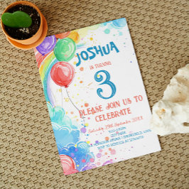 Kinder Tekenballonnen en Regenboog Verjaardagsfees Kaart