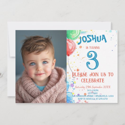 Kinder Tekenballonnen en Regenboog Verjaardagsfees Kaart (Voorkant)