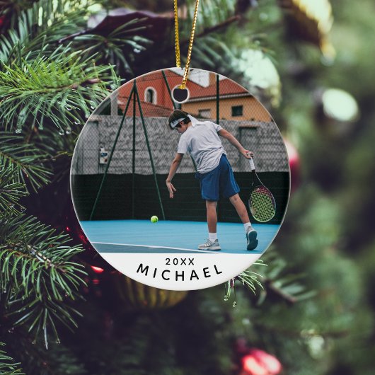 Kinder Tennis Player Foto Afbeelding Naam & Jaar S Keramisch Ornament