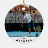Kinder Tennis Player Foto Afbeelding Naam & Jaar S Keramisch Ornament (Voorkant)
