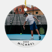 Kinder Tennis Player Foto Afbeelding Naam & Jaar S Keramisch Ornament (Achterkant)