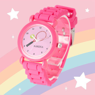 Kinder Tennis Sport Meisje Speler Roze Naam Horloge