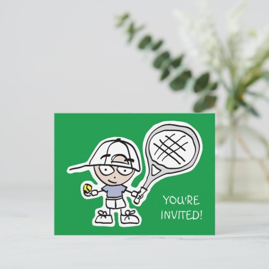 Kinder Tennis Verjaardagsfeest Uitnodiging briefka (Staand voorkant)