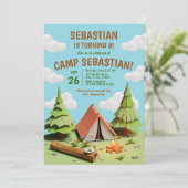 Kinder Tent Camp Fire Outdoors Verjaardagsfeest Kaart (Staand voorkant)