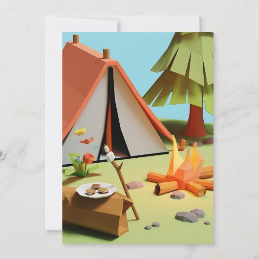 Kinder Tent Camp Fire Outdoors Verjaardagsfeest Kaart (Achterkant)