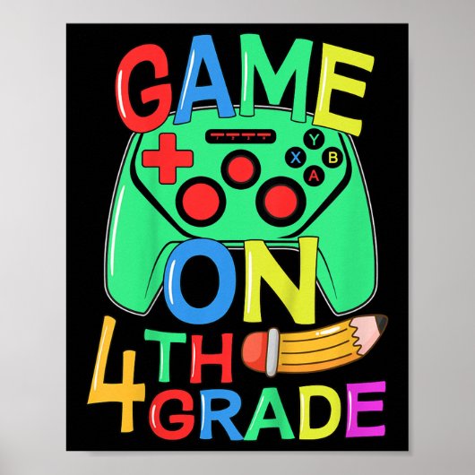 Kinder terug naar school Videogamer 4e Grade aan Poster (Voorkant)