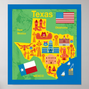 Kinder Texas Map Poster