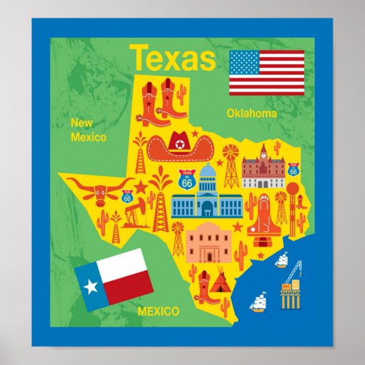 Kinder Texas Map Poster (Voorkant)