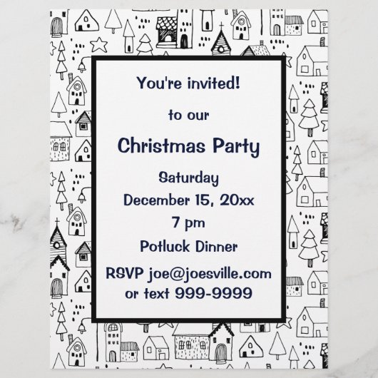 Kinder themadorp Whimsical Black & White Invite Flyer (Achterkant)