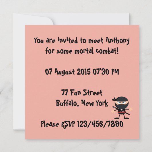 Kinder themapartij Ninja Kaart (Achterkant)