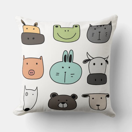 Kinder Throw Cushion - Dierengezichten Kussen (Voorkant)