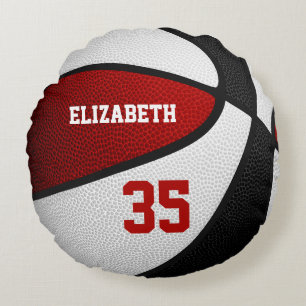 Kinder tiener rood zwart team kleuren basketbal rond kussen