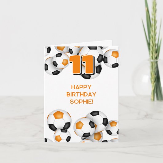 kinder tiener voetballer oranje Happy Birthday Kaart (Voorkant)