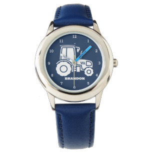 Kinder Tractor Boys Blauw Aangepaste Naam Horloge