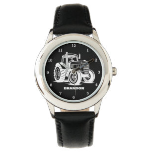 Kinder Tractor Boys Zwart Aangepaste Naam Horloge