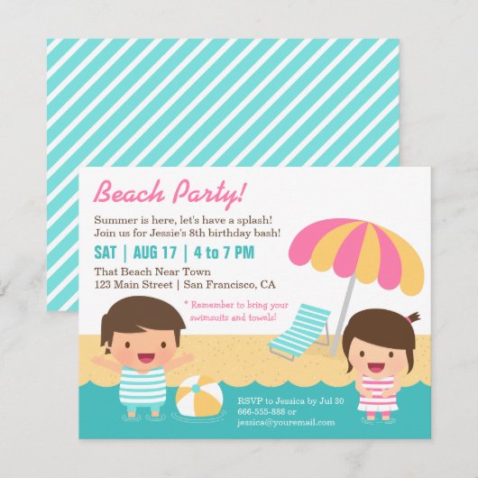 Kinder trainingspakken met strand van Birthday Kaart (Voorkant / Achterkant)