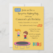 Kinder Trampoline Birthday Party Invitation Yellow Kaart (Voorkant)