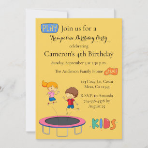 Kinder Trampoline Birthday Party Invitation Yellow Kaart