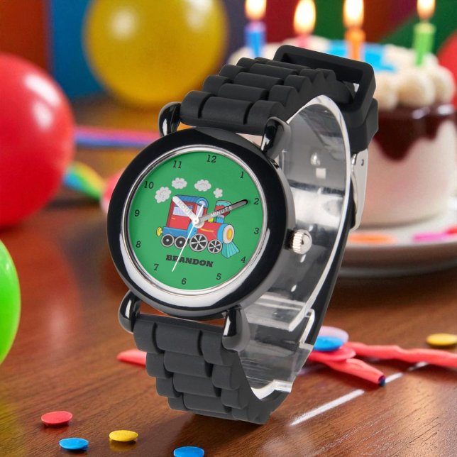 Kinder trein jongens zwart aangepaste naam horloge (Creator heeft geüpload)