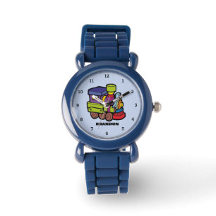 Kinder Treinjongens Blauw Aangepaste Naam Horloge
