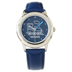 Kinder Treinjongens Blauw Aangepaste Naam Horloge