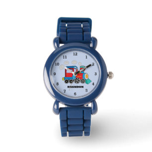 Kinder Treinjongens Blauw Aangepaste Naam Horloge