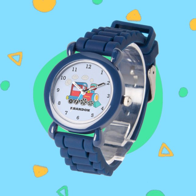 Kinder Treinjongens Blauw Aangepaste Naam Horloge (Creator heeft geüpload)