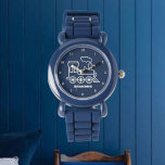 Kinder Treinjongens Blauw Aangepaste Naam Horloge<br><div class="desc">Blauw,  trein,  vervoer,  locomotief,  voertuig,  horloge voor kinderen. Custom,  Kinder,  Naam,  Steel Blue boys horloge. Personaliseer het met de naam van uw kind.</div>