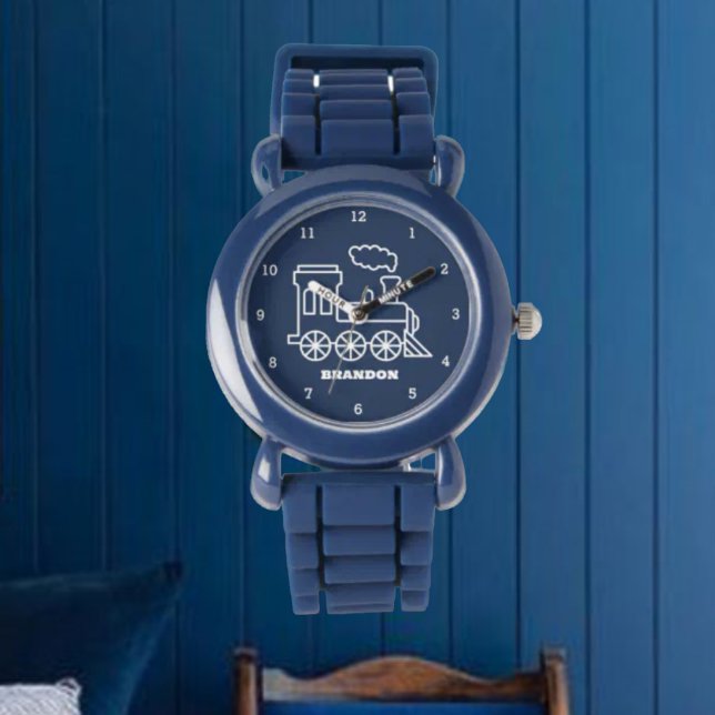 Kinder Treinjongens Blauw Aangepaste Naam Horloge (Creator heeft geüpload)