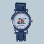Kinder Treinjongens Blauw Aangepaste Naam Horloge<br><div class="desc">Blauw,  trein,  vervoer,  locomotief,  voertuig,  horloge voor kinderen. Custom,  Kinder,  Naam,  Steel Blue boys horloge. Personaliseer het met de naam van uw kind.</div>