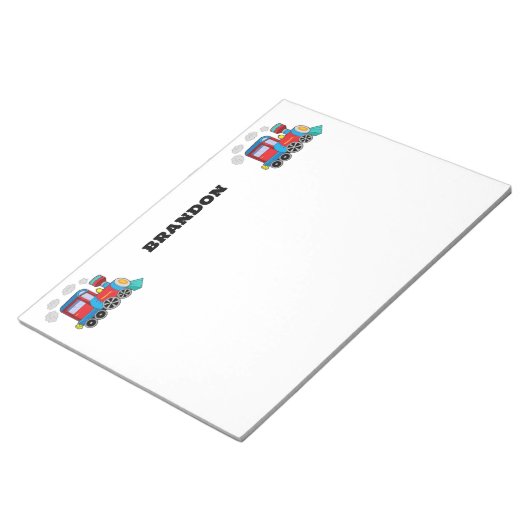 Kinder Treinjongens Blauw Aangepaste Naam Notitieblok (Schuin)