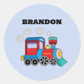 Kinder Treinjongens Blauw Aangepaste Naam Ronde Sticker (Voorkant)