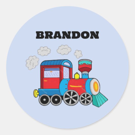 Kinder Treinjongens Blauw Aangepaste Naam Ronde Sticker (Voorkant)