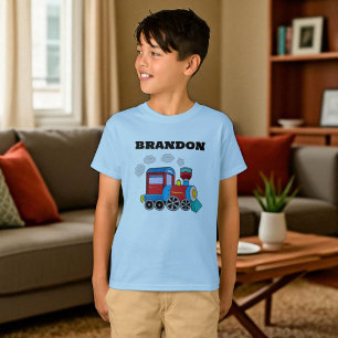 Kinder Treinjongens Blauw Aangepaste Naam T-shirt