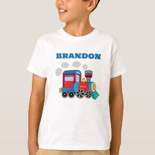 Kinder Treinjongens Blauw Aangepaste Naam T-shirt