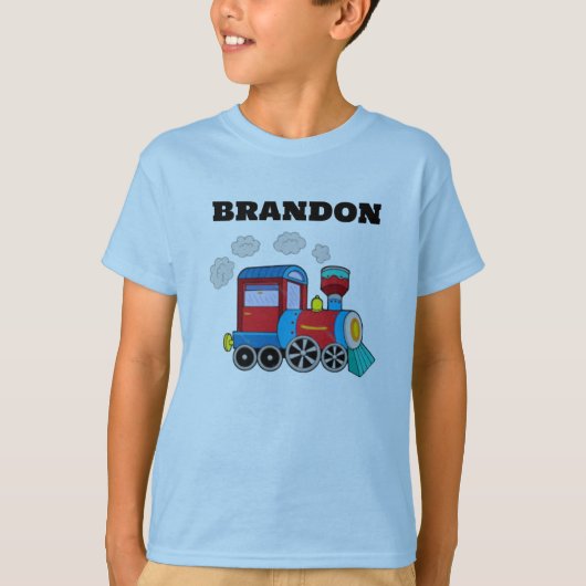 Kinder Treinjongens Blauw Aangepaste Naam T-shirt (Voorkant)