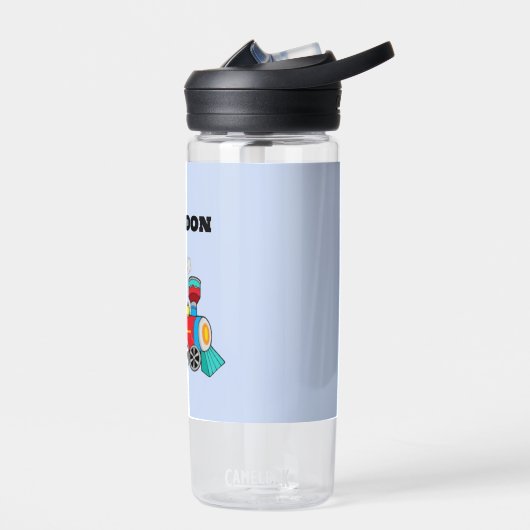 Kinder Treinjongens Blauw Aangepaste Naam Waterfles (Links)