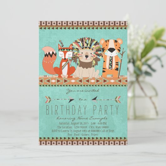 Kinder tribale verjaardagsfeest kaart (Staand voorkant)