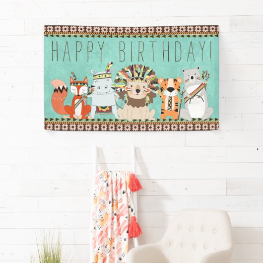 Kinder tribale verjaardagsfeest spandoek (Insitu)