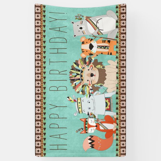 Kinder tribale verjaardagsfeest spandoek (Verticaal)