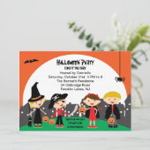 Kinder Trick of Treating Halloween Invitation Kaart (Staand voorkant)