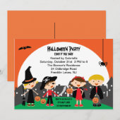 Kinder Trick of Treating Halloween Invitation Kaart (Voorkant / Achterkant)