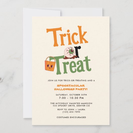 Kinder Trick or treat Halloween Party Kaart (Voorkant)