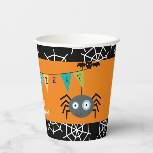 Kinder Trick or treat Spider Halloween Papieren Bekers (Achterkant)