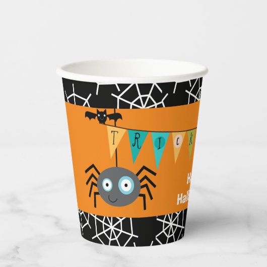 Kinder Trick or treat Spider Halloween Papieren Bekers (Voorkant)
