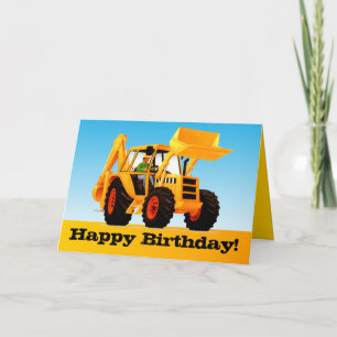 Kinder Trucks - Custom Yellow Digger Happy Birthda Kaart