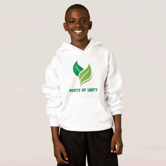 Kinder trui Hoodie – Roots of Unity Natuur Design (Voorkant volledig)