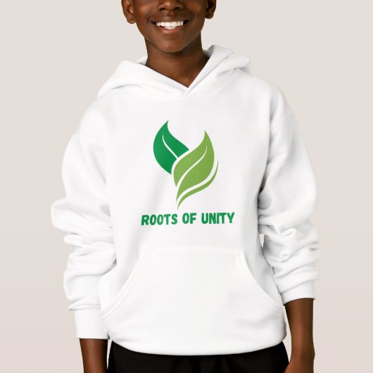 Kinder trui Hoodie – Roots of Unity Natuur Design (Voorkant)