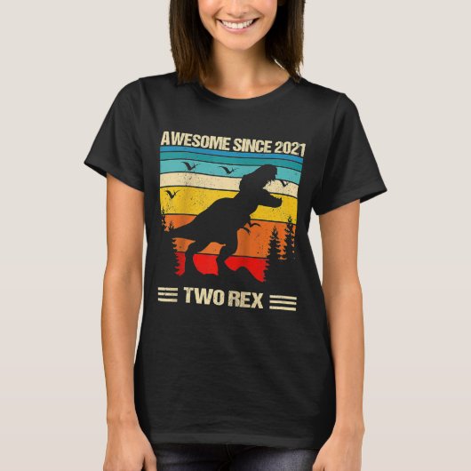 Kinder twee 2e verjaardag tweede dinosaurus 2 jaar t-shirt (Voorkant)