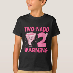 Kinder Two-Nado Waarschuwing 2e Verjaardag Roze To T-shirt
